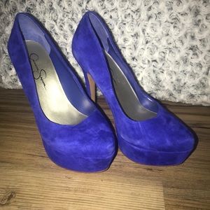 Royal Blue Suede Platform Pumps